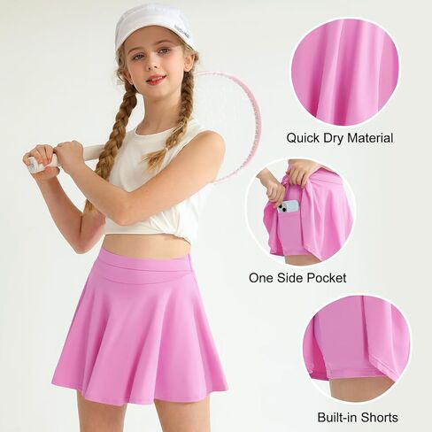 WISREMT Girls Flowy Skirt Athletic Shorts High Waist Tennis Skirt with Spandex Liner and Pocket 2 in 1 Cheer Golf Skort in Kuwait