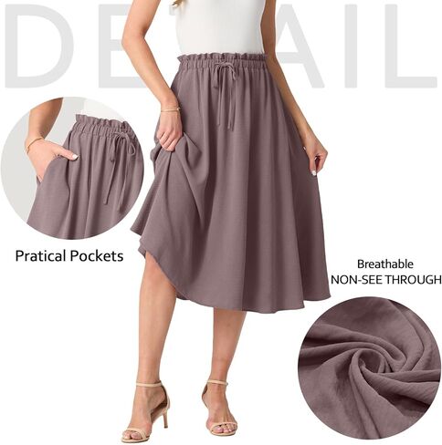 نساء مسبب عالي الخصر الصيف تنانير ميدي تدفق القصر A-LINE LINE مع جيوب in Kuwait