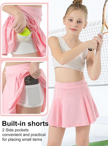 Girls Tennis Skirt Kids Pleated Tennis Skirt with Shorts Pockets Toddler Athletic Golf Skort 4-15 Years in Saudi Arabia