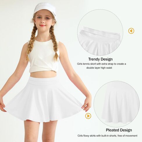 Hotfiary Girls Skorts Tennis Skirts Pleated Athletic Flowy Shorts Pocket Cooling High Waist Golf Cheer Running Sports Skort in Saudi Arabia