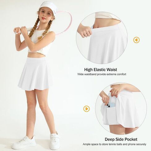 Hotfiary Girls Skorts Tennis Skirts Pleated Athletic Flowy Shorts Pocket Cooling High Waist Golf Cheer Running Sports Skort in Saudi Arabia