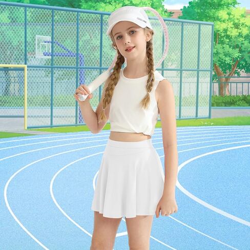 Hotfiary Girls Skorts Tennis Skirts Pleated Athletic Flowy Shorts Pocket Cooling High Waist Golf Cheer Running Sports Skort in Saudi Arabia