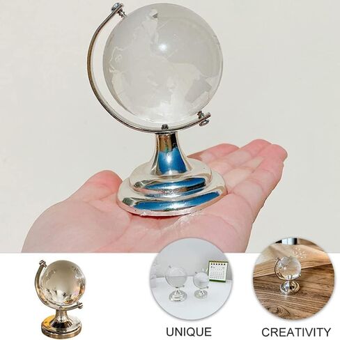 Mini World Globe Crystal Glass Clear Paperweight Desk Office Home Decor Wedding Favor Crafts Ornaments Gifts, Miniature Ball Sphere Display, Round Earth(Ball Diameter 5cm) in Kuwait