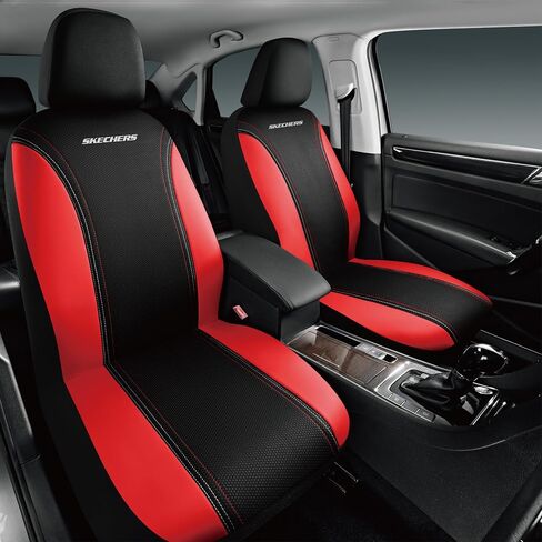 Skechers Memory Foam Seat Covers,Air- Cooled Mesh Thick Car Seat Covers,Lerather Front Seat Covers,Airbag Compatible,Automotive Comfort Universal Fit for SUVs,Vans,Sedans,Cars,Trucks,Black in Kuwait