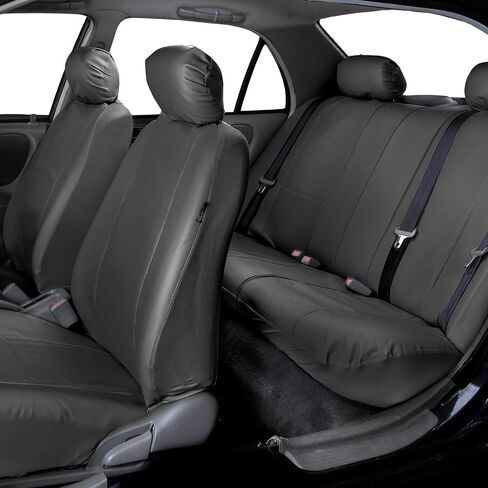 FH Group Car Seat Cover Black Full Set Deluxe Leatherette Protector Interior Accessories Universal Fit Full Set - Airbag Compatible and Split Bench Automotive Seat Covers Combo Vinyl Floor Mats in Saudi Arabia