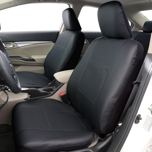 FH Group Car Seat Cover Black Full Set Deluxe Leatherette Protector Interior Accessories Universal Fit Full Set - Airbag Compatible and Split Bench Automotive Seat Covers Combo Vinyl Floor Mats in Saudi Arabia