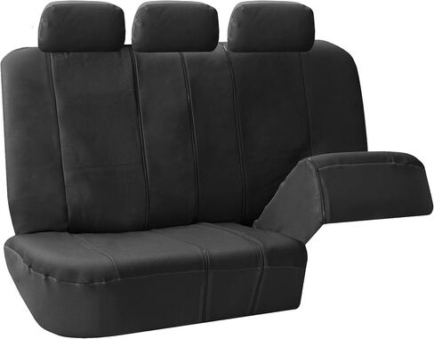 FH Group Car Seat Cover Black Full Set Deluxe Leatherette Protector Interior Accessories Universal Fit Full Set - Airbag Compatible and Split Bench Automotive Seat Covers Combo Vinyl Floor Mats in Saudi Arabia