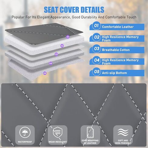 Nilight Car Seat Cushion Cover Gray Geometric Embroidered Leather Front Seats Waterproof Anti-Slip Comes with Storage Bag Wraps Bottom Fits Cars Sedan Van SUV Truck in Kuwait