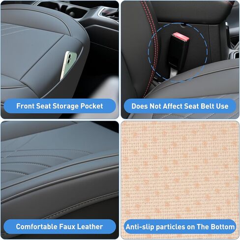 Nilight Car Seat Cushion Cover Gray Geometric Embroidered Leather Front Seats Waterproof Anti-Slip Comes with Storage Bag Wraps Bottom Fits Cars Sedan Van SUV Truck in Kuwait