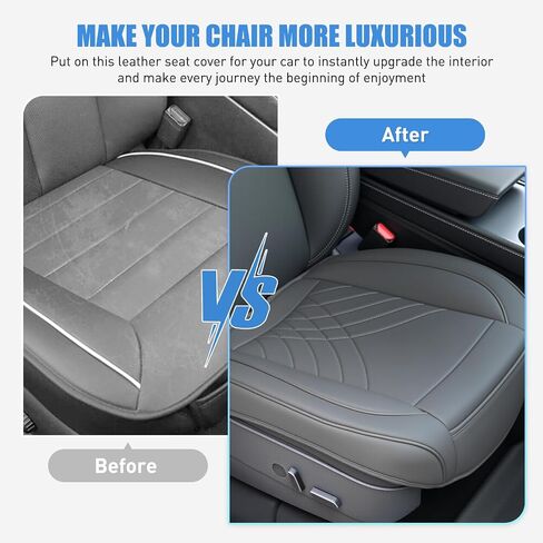Nilight Car Seat Cushion Cover Gray Geometric Embroidered Leather Front Seats Waterproof Anti-Slip Comes with Storage Bag Wraps Bottom Fits Cars Sedan Van SUV Truck in Kuwait