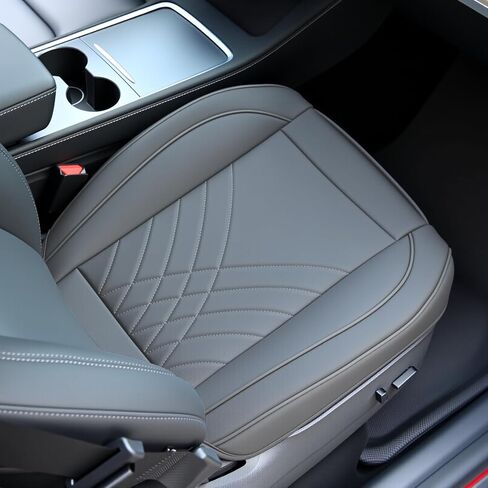Nilight Car Seat Cushion Cover Gray Geometric Embroidered Leather Front Seats Waterproof Anti-Slip Comes with Storage Bag Wraps Bottom Fits Cars Sedan Van SUV Truck in Kuwait