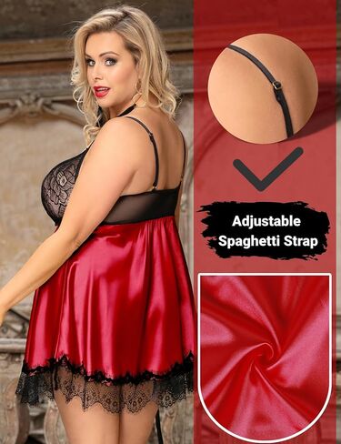 ohyeah Satin Slip V-Neck Lace Babydoll Crotchless Teddy Dress Sexy Valentines Lingerie Set for Women Silk Chemise Nightgown in Saudi Arabia