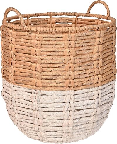 happimess BSK1003B Laurel 19.49" Bohemian Handwoven Abaca Hamper Basket with Handles, Brown for Storage and Decoration in Bathroom, Bedroom, Living Room in Kuwait