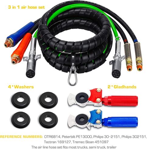 15 قدمًا 3 في 1 مقطورة تجميع خرطوم خط خرطوم مع Gladhands وتعامل مع 7 طريقة كابل ABS & Power Air Line لجرار Truck Truck Truck in Kuwait