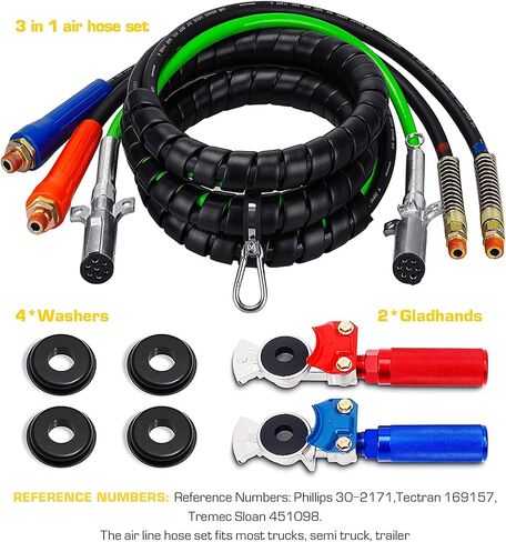 15ft 3 in 1 Trailer Air Line Hose Wrap Assembly with Gladhands and Handle 7 Way Electrical Cable ABS & Power Air Line for Semi Truck Trailer Tractor in Saudi Arabia