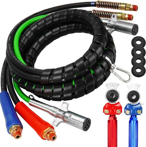 15ft 3 in 1 Trailer Air Line Hose Wrap Assembly with Gladhands and Handle 7 Way Electrical Cable ABS & Power Air Line for Semi Truck Trailer Tractor in Saudi Arabia