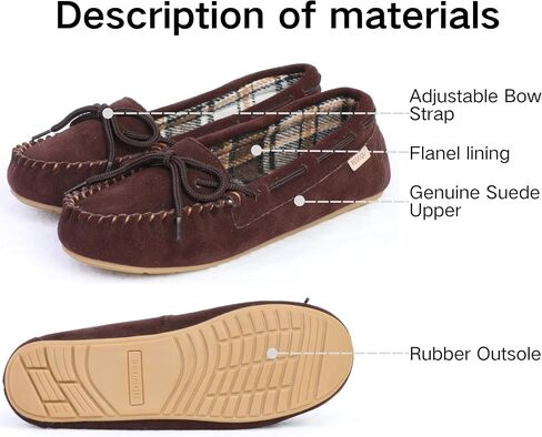 Plaid Lined Hardsole - Moccasin Slippers for Womens Made with Suede Upper, Rubber Sole, Textile Lace, and Traditional Moccasin Design in Kuwait