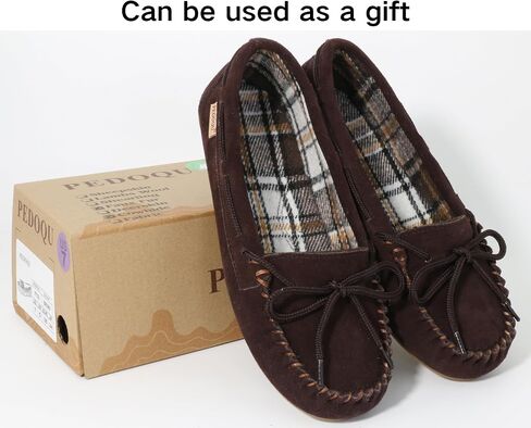 Plaid Lined Hardsole - Moccasin Slippers for Womens Made with Suede Upper, Rubber Sole, Textile Lace, and Traditional Moccasin Design in Kuwait