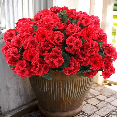 Hananona 6 Bundles Artificial Geranium Flowers for Outdoors Silk Geranium Flowers Outdoor UV Resistant Garden Plants Faux Flowers for Home Kitchen Table Centerpieces Decor (6, Red) in Saudi Arabia