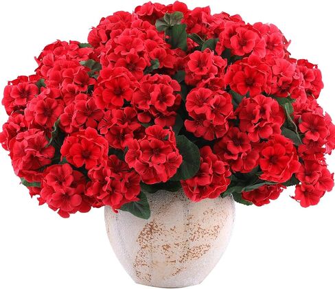 Hananona 6 Bundles Artificial Geranium Flowers for Outdoors Silk Geranium Flowers Outdoor UV Resistant Garden Plants Faux Flowers for Home Kitchen Table Centerpieces Decor (6, Red) in Saudi Arabia