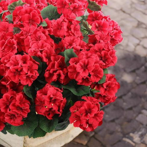 Hananona 6 Bundles Artificial Geranium Flowers for Outdoors Silk Geranium Flowers Outdoor UV Resistant Garden Plants Faux Flowers for Home Kitchen Table Centerpieces Decor (6, Red) in Saudi Arabia