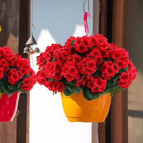 Hananona 6 Bundles Artificial Geranium Flowers for Outdoors Silk Geranium Flowers Outdoor UV Resistant Garden Plants Faux Flowers for Home Kitchen Table Centerpieces Decor (6, Red) in Saudi Arabia