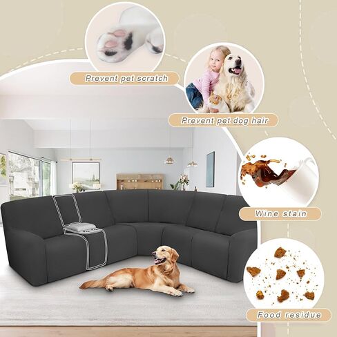ALIECOM Waterproof Reclining Sectional Couch Covers for Reclining Sectional Stretch L Shaped Recliner Sofa Cover Washable Pet Dog Corner Sofa Slipcovers Protector (5 Seat and 1 Console, Dark Brown) in Kuwait