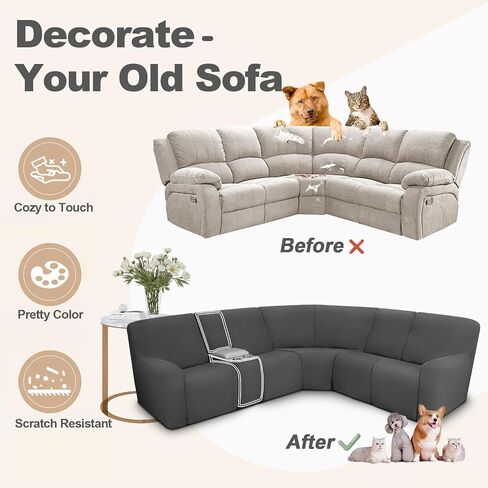 ALIECOM Waterproof Reclining Sectional Couch Covers for Reclining Sectional Stretch L Shaped Recliner Sofa Cover Washable Pet Dog Corner Sofa Slipcovers Protector (5 Seat and 1 Console, Dark Brown) in Kuwait