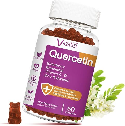 Quercetin Gummies ، Quercetin مع فيتامين C من الزنك ، Bromelain ، Elderberry و Vitamin D ، الدعم المناعي للأطفال ، النساء الرجال ، 60 Gummies مضغ in Kuwait