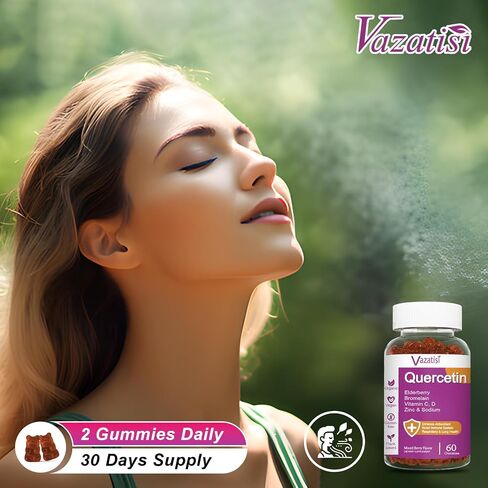 Quercetin Gummies ، Quercetin مع فيتامين C من الزنك ، Bromelain ، Elderberry و Vitamin D ، الدعم المناعي للأطفال ، النساء الرجال ، 60 Gummies مضغ in Kuwait