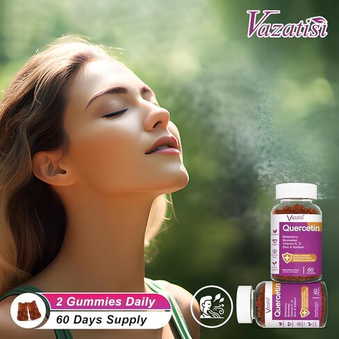 Quercetin Gummies, Quercetin with Vitamin C Zinc, Bromelain, Elderberry and Vitamin D, Immune Support Adults Kids, Women Men, 60 Gummies Chewable in Kuwait