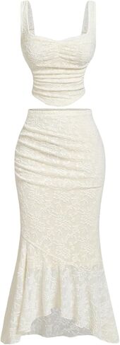 SOLY HUX Women's Floral Lace Skirt Set 2 Piece Sleeveless Top and Bodycon Fishtail Skirts Summer Coquette Outfits in Saudi Arabia