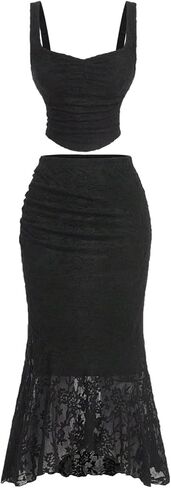 SOLY HUX Women's Floral Lace Skirt Set 2 Piece Sleeveless Top and Bodycon Fishtail Skirts Summer Coquette Outfits in Kuwait