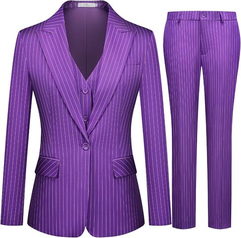 Women's 3 Piece Striped Suit One Button Slim Fit Business Work Professional Blazer Jacket Vest Pants Set in Saudi Arabia