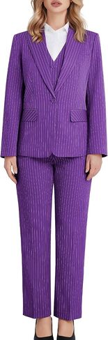 Women's 3 Piece Striped Suit One Button Slim Fit Business Work Professional Blazer Jacket Vest Pants Set in Saudi Arabia