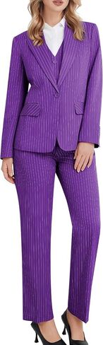 Women's 3 Piece Striped Suit One Button Slim Fit Business Work Professional Blazer Jacket Vest Pants Set in Saudi Arabia