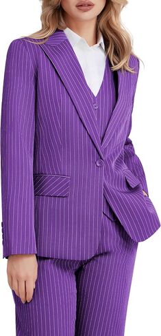 Women's 3 Piece Striped Suit One Button Slim Fit Business Work Professional Blazer Jacket Vest Pants Set in Saudi Arabia