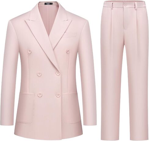 Women's 2 Piece Double Breasted Blazer and Wide Leg Pants Pocket Business Casual Office Suit in Saudi Arabia