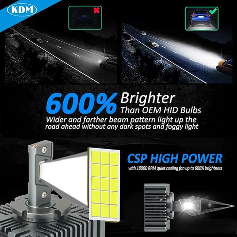 لمبة LED LED KDM D5S ، 90W عالية الطاقة 600 ٪ من رقاقة CSP ، مناسبة لعام 2016-2018 Chevy Silverado GMC Sierra High/Low Beam Light Light Bulb ، 6500K White ، 2Pack in Kuwait