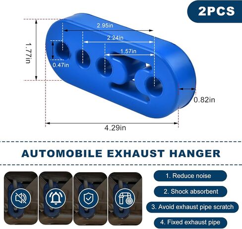 2 PCS Rubber Exhaust Hanger, 4 Holes Rubber Exhaust Muffler Tailpipe Hanger Insulator, Universal Exhaust Pipe Insulators Muffler Hangers for Vehicle, Car Accessories (Black) in Saudi Arabia