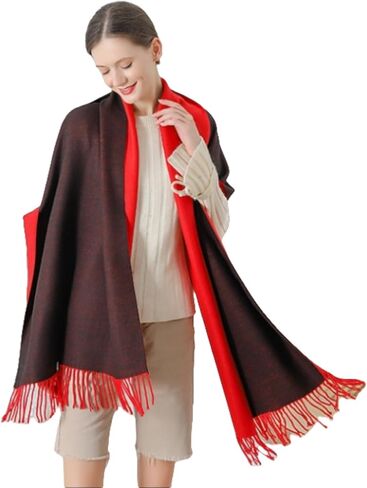 Women Winter Warm Scarf Cashmere Scarf Elegant Contrast Color Tasseled Shawl Long Stoles Oversized Soft Scarves Gifts in Kuwait