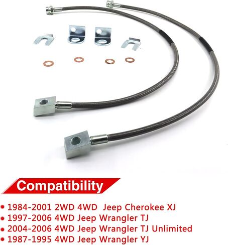 89702 Front Stainless Brake Lines 26" Compatible with 1987-06 Jeep TJ/YJ/XJ (2pcs) in Kuwait
