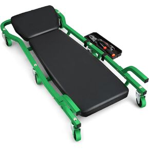 Rolling Vehicle Repair Garage/Shop Creeper with 3-leves Adjustable Headrest, Side Tool Trays and 6 Casters,Green, CAAP-TOLS-2IN1RC-A-GN