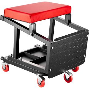 VEVOR Mechanic Stool, 300 lbs Capacity Garage Seat/Work Stool with Wheels, 360° Swivel Rolling Workshop Stool with Tool Tray, Mechanics Creeper Seat/Step Stool, for Garage, Shop & Auto Repair, Black