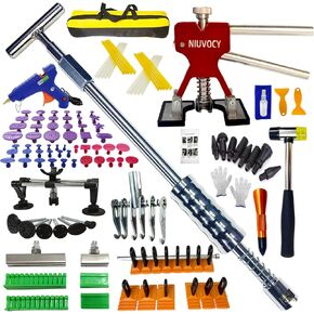 Auto Body Dent Puller Kit for Dent Removal with Red Dent Lifter,T-Bar,Slide Hammer,Bridge Puller and More for Paintless Dent Removal Kit (104pcs-with dent Light)