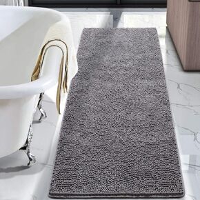 Lochas Luxury Batch Brud Shaggy Bath Mat 24 × 60 بوصة ، سجاد حمام غير قابلة للغسل للاستحمام الحمام ، حصيرة سجاد أوتصات فخم ، رمادي ، رمادي