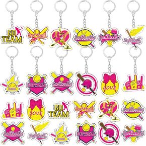 Tondiamo 24 PCS Softball acrylic keychain هدايا السائبة الأكريليك الاكريليك اللينة الرياضية هدايا مفتاحية مفتاح Go Team Ring for Women Men