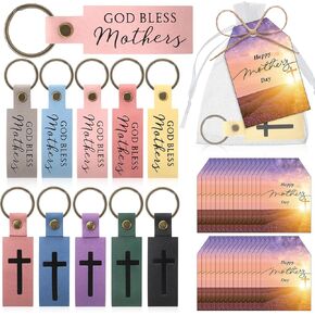 Remuuly 30/60 Sets Christian Mother's Day Keychains God Bless Mothers Leather Keychains Bulk Church Religious Gifts for Mom