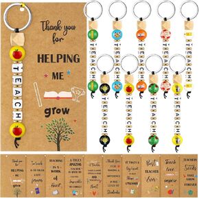 30 Sets End of Year Teacher Gift Teacher Keychain Bulk Appreciation Gifts Silicone Beaded Keychain with Cards Lanyards for ID Badges and Keys for School Graduation