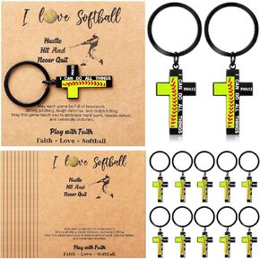 Quelay 24 Sets Baseball Softball Cross Keychain with Greeting Cards for Men First Communion Baptism Religious Christian Gift